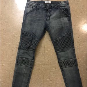 Golden denim biker jeans